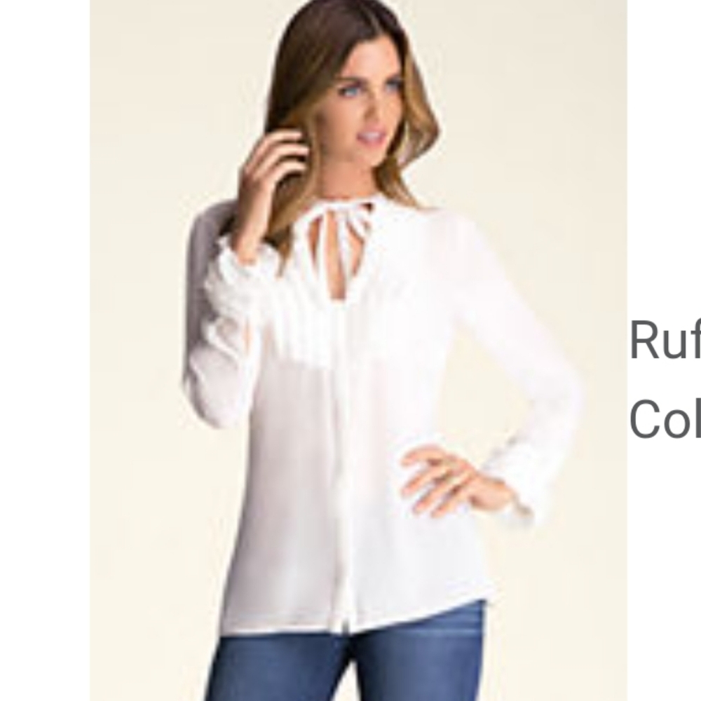 BEBE WHITE RUFFLE BUTTON UP TOP